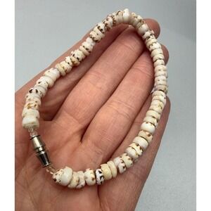 Rare Vintage Tiger Puka Shell Beaded Bracelet Surfer Beach Retro‎ 6.5"